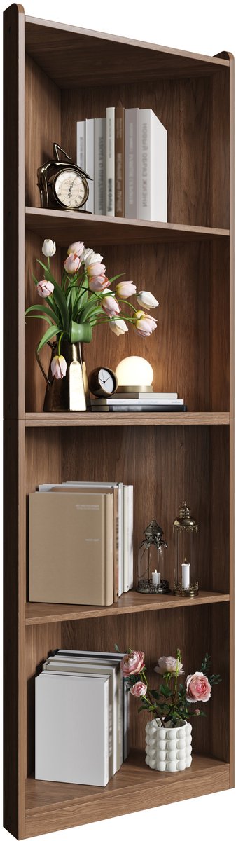 Merax Hoekkast 180 cm - Hoekrek met Open Planken - Boekenkast Hoekmodel Ruimtebesparend voor Woonkamer Keuken Hal - Walnootkleur