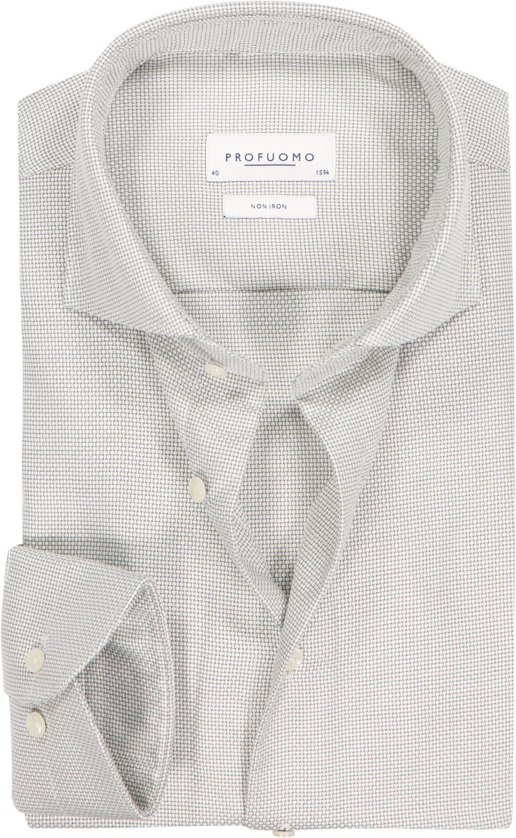 Profuomo slim fit heren overhemd - dobby - groen - Strijkvrij - Boordmaat: 37