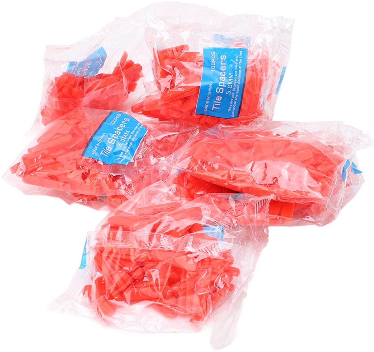 Allecto - Tile Leveling Spacer Clips - 1000 Stuks 5mm Rode PE Tegel Wedges voor Perfecte Vloerafwerking