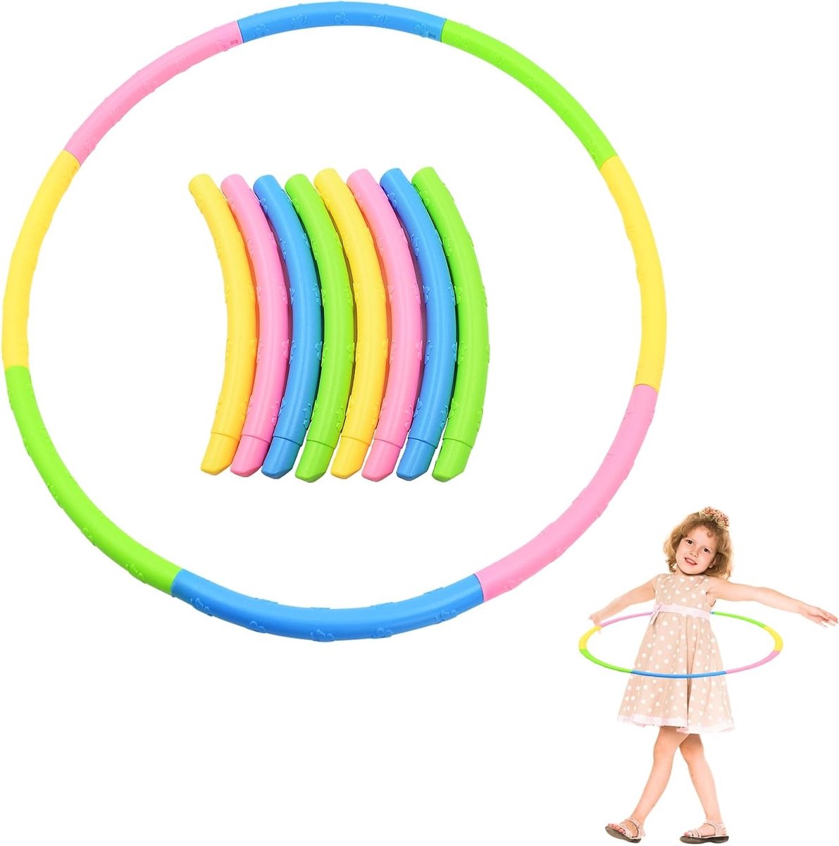 Fitness Hoepel voor Kinderen met 8 Onderdelen, 70 cm Diameter, Verstelbaar en Draagbaar, Ideaal voor Gymnastiek en Dans voor Kinderen van 3-8 Jaar