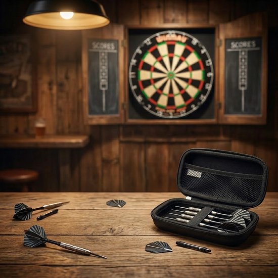 Zwarte dart case EVA harde schaal – draagbare dart opbergdoos voor darts, flights en accessoires – dart organizer met rits voor bescherming en opslag – dart etui voor heren en dames – dart accessoires — afbeelding 5