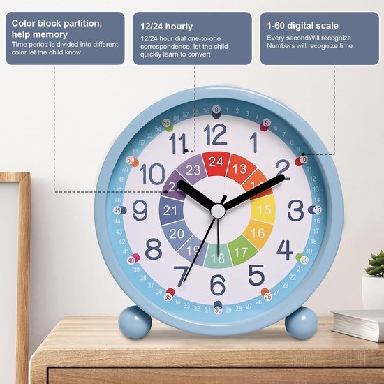 Digitale wekker - Kinderwekker Analoog - Kinderkamer decoratie - Geruisloos slapen - Normale maat - Blauw — afbeelding 2