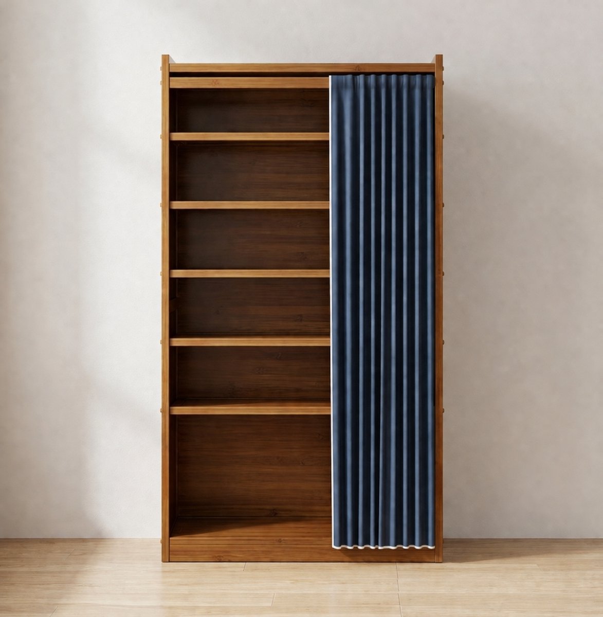 Bamboe Schoenenrek met Stoffen Gordijn en Opberghaken 120x29x70 cm – 3 Laags Vrijstaande Schoenenkast Organizer voor Hal, Entree en Slaapkamer - Ganeey