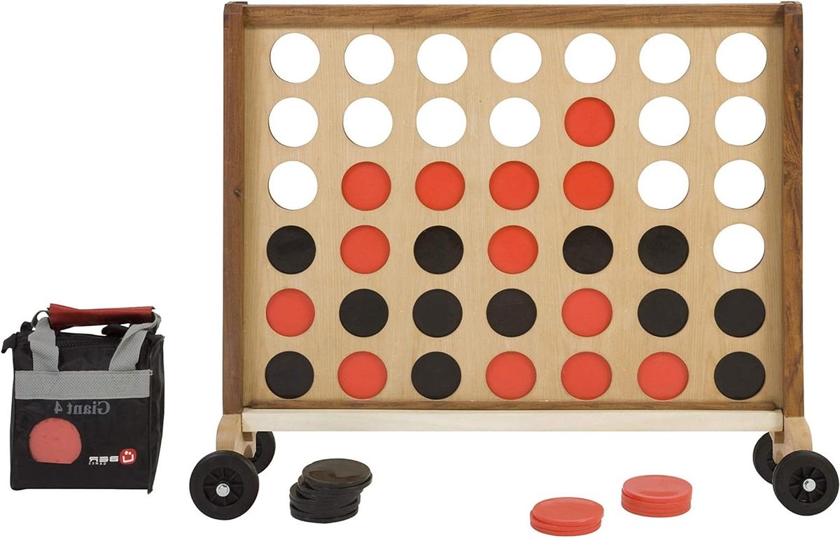 Groot Vier op een Rij - Houten Spel - Familie Spelletjes - Met Wielen - 83x62cm - Houtkleur