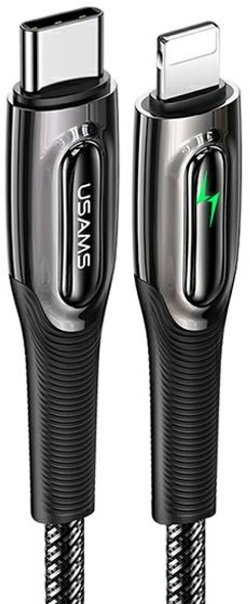USAMS SJ518 Serie - USB-C naar Lightning Kabel - 1.2m - Zwart - 20W Supersnel Laden