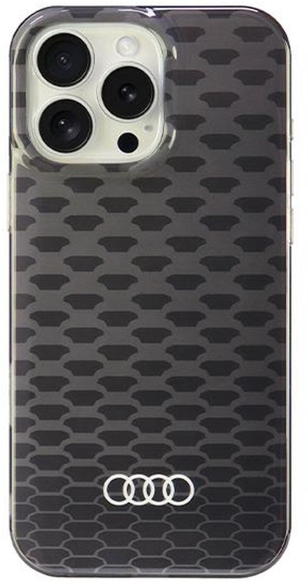 Audi MagSafe iPhone 16 Pro Max case zwart, stevig kunststof, stikpatroon, perfecte pasvorm, magnetisch opladen