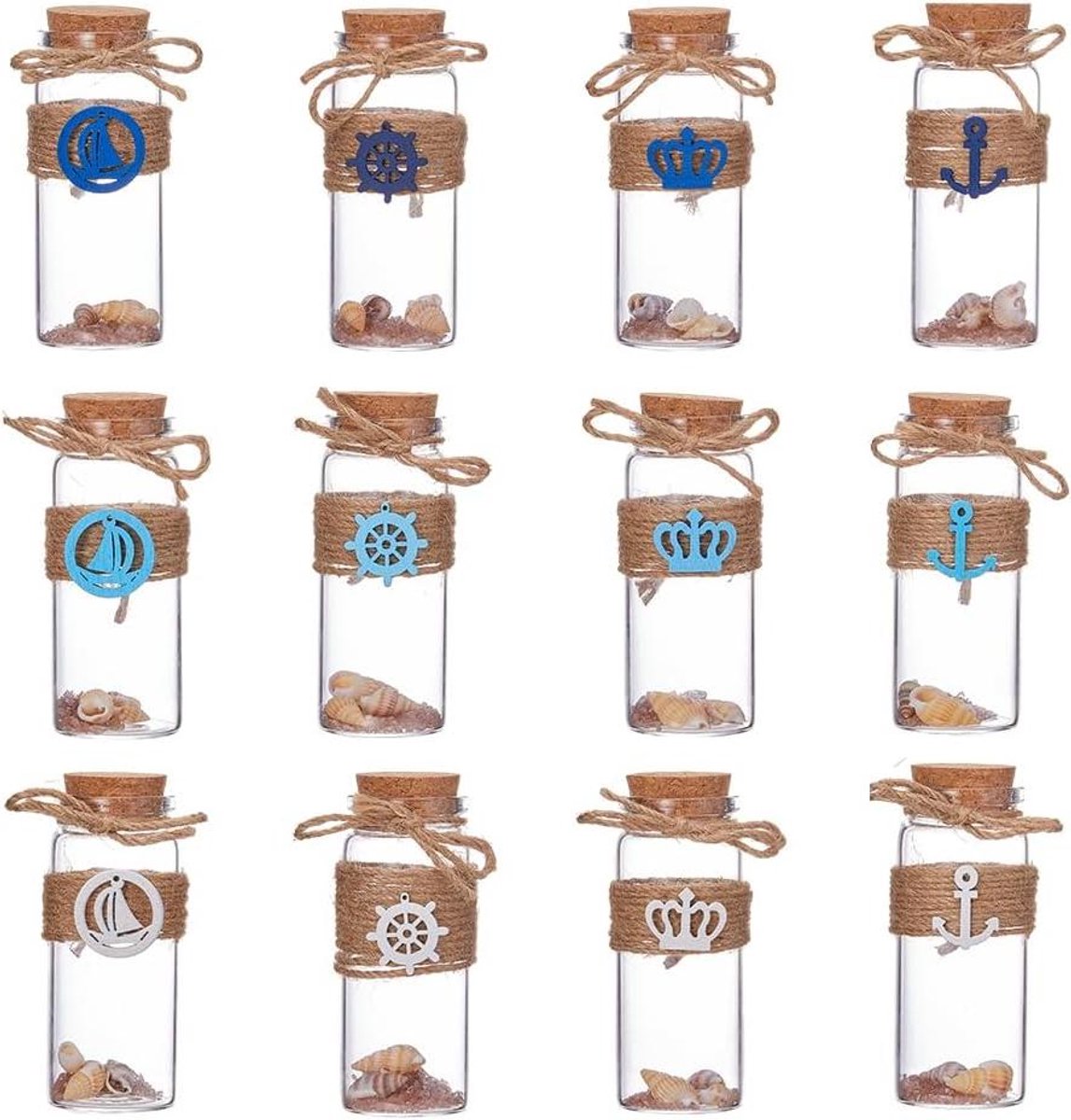 Decoratieve Flesjes - Wenspotjes Set - Feestelijke Decoratie - Met Zeeschelp - 12 Stuks - 