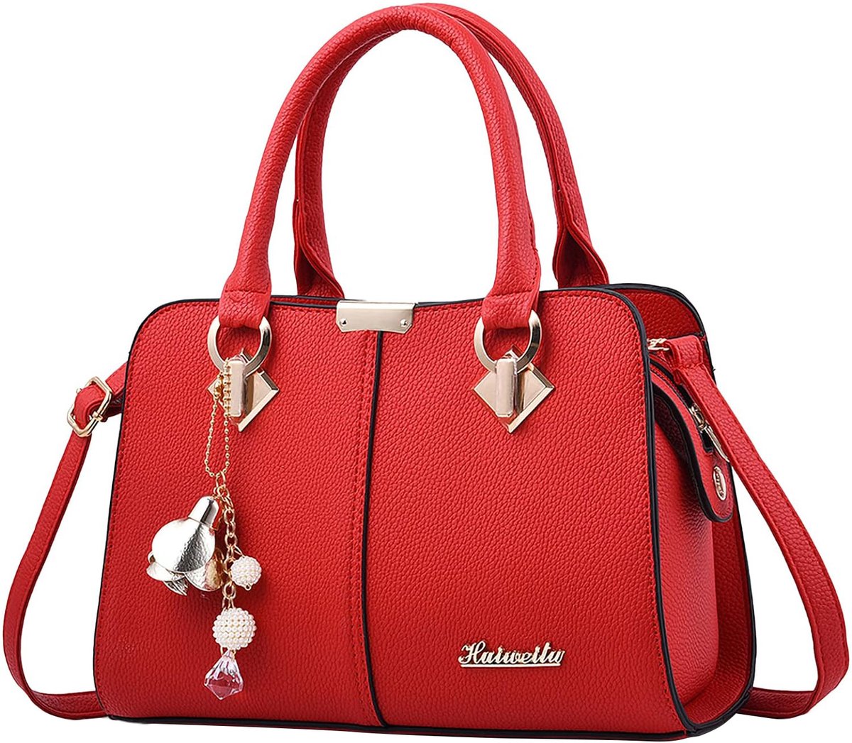 MODENUIT Handtassen - Dames Schoudertas Modieuze Handtas Werk Tas Dames Met Ritssluiting En Meerdere Vakjes Voor Dagelijks Gebruik, PU, Rood