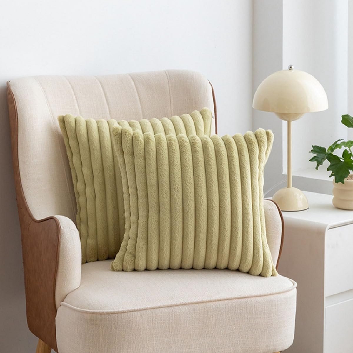 FloraGrace Kussenslopen – Kussensloop Set Met Fluweelstof, Gestreepte Sierkussenslopen Voor Woonkamer En Slaapkamer Decoratie – 50x50 Cm – Fluweelstof – Groen