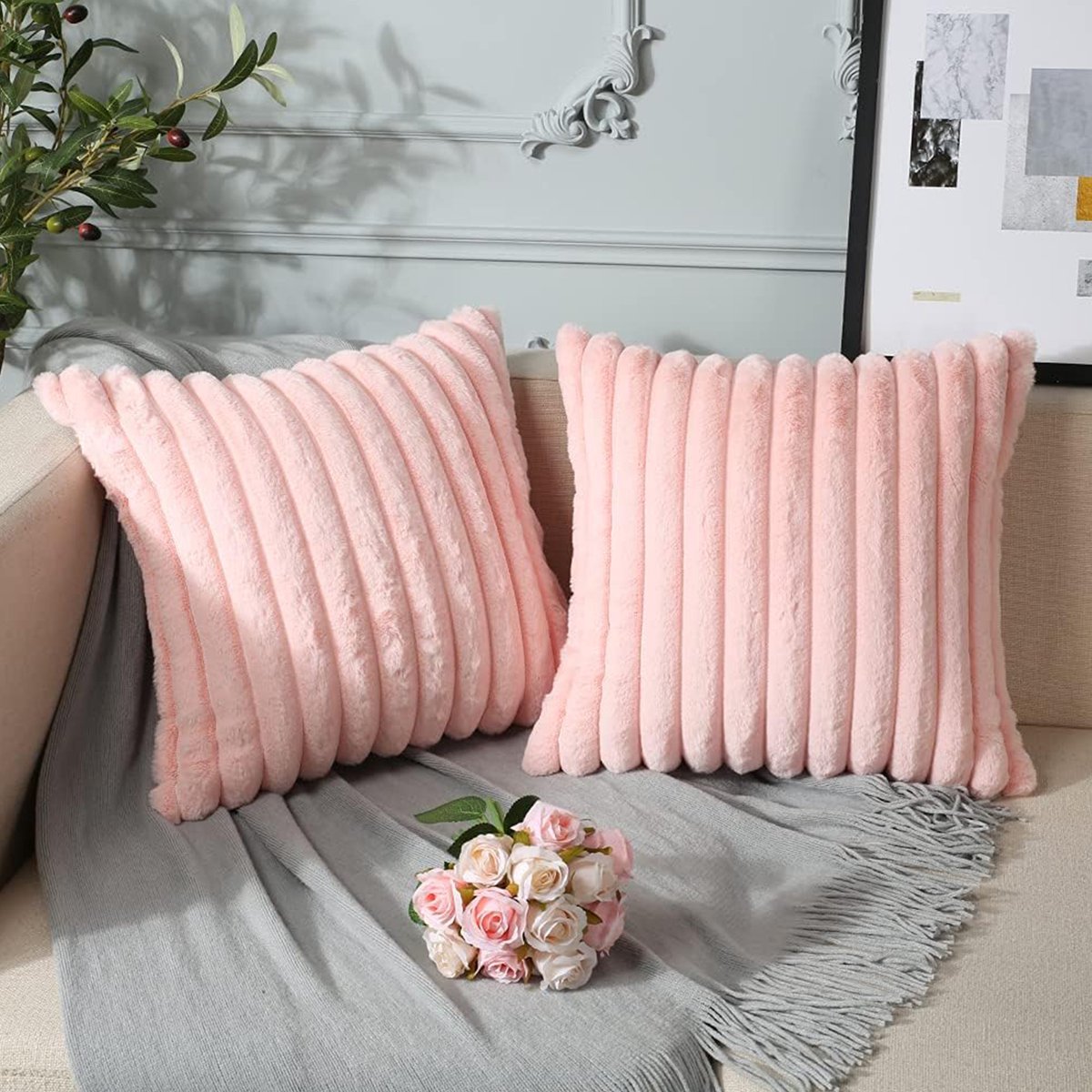 FloraGrace Kussenslopen – Kussensloop Set Van 2 Met Fluweelstof, Luxe Zachte Sierkussenslopen Voor Woonkamer En Auto – 50x50 Cm – Fluweel – Roze