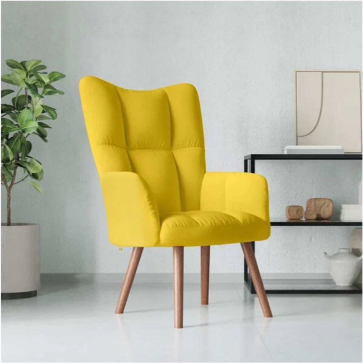 vidaXL Relaxstoel met voetenbank - Fluweel - Mosterdgeel Relaxfauteuil - Lounge Stoel - Fluweel Stoel - Mustard Geel - Voetenbank