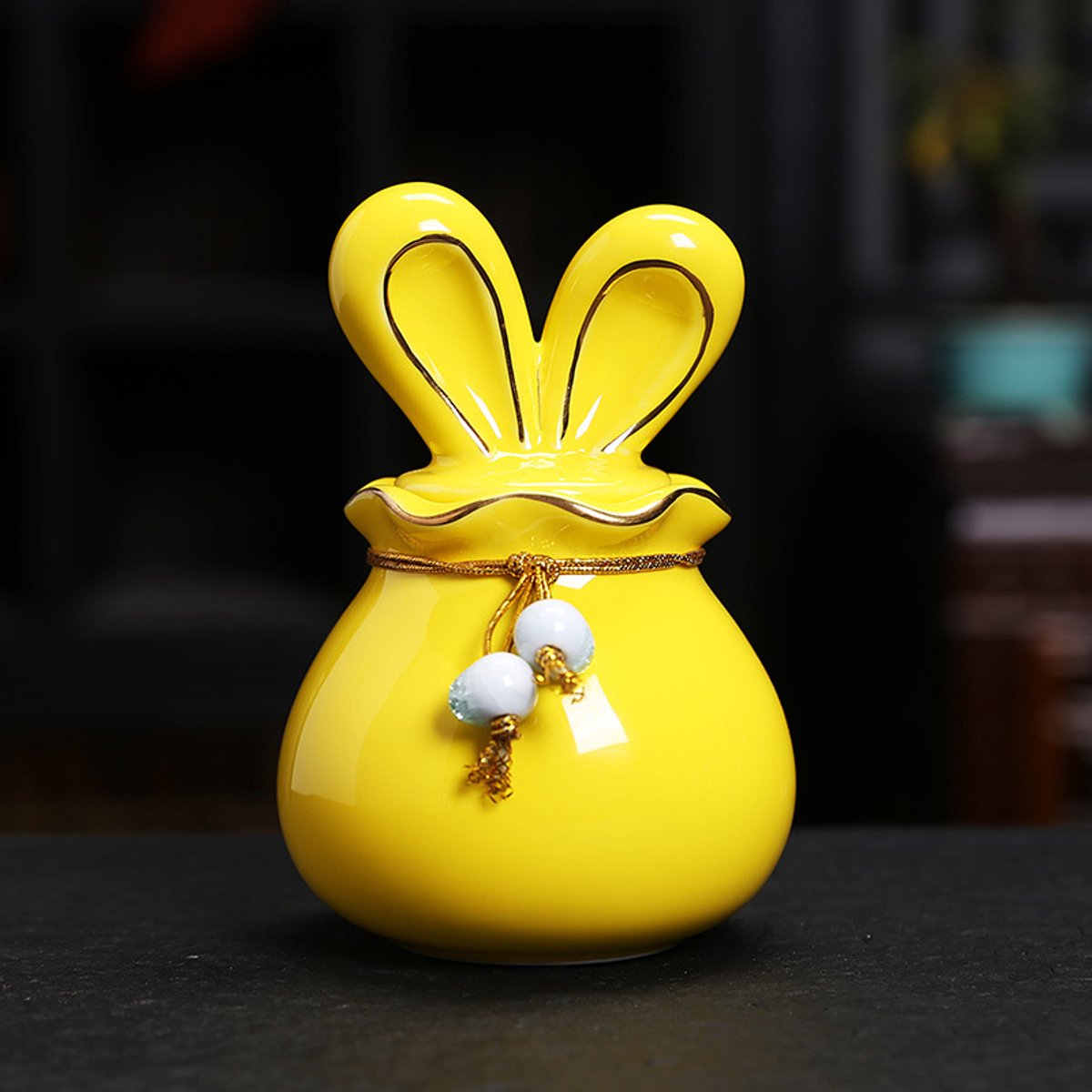 Mini Urn Keramiek konijn -Geel, 150 ml