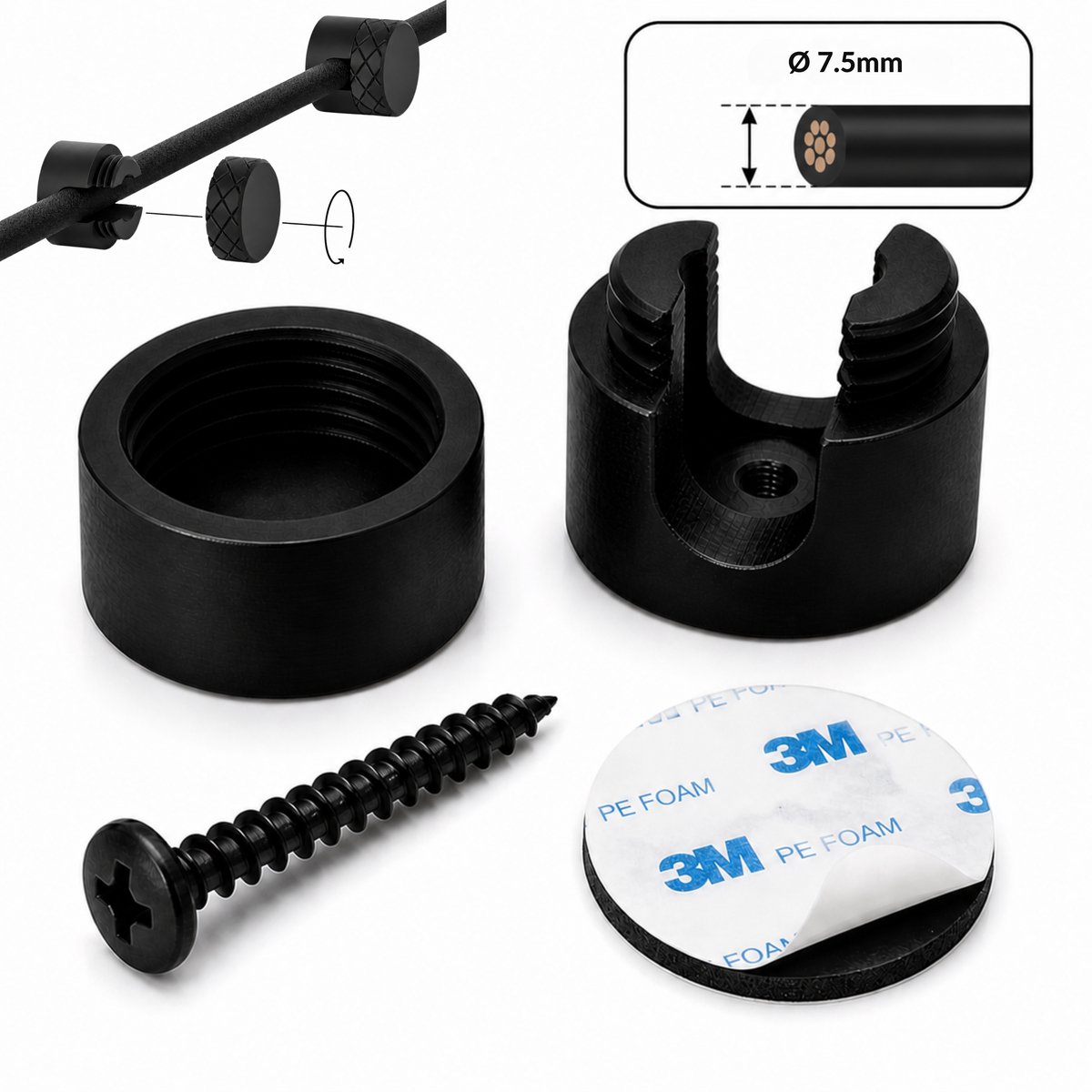 7.5mm Set Van 12 Stuks - Kabelhouder Muur - Kabel Clips - Kabel Organiser Voor Elektronica - Zwart