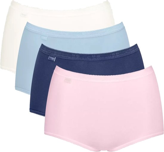 Sloggi Women Basic+ Maxi (4-pack) - dames slip - wit - lichtblauw - donkerblauw - roze