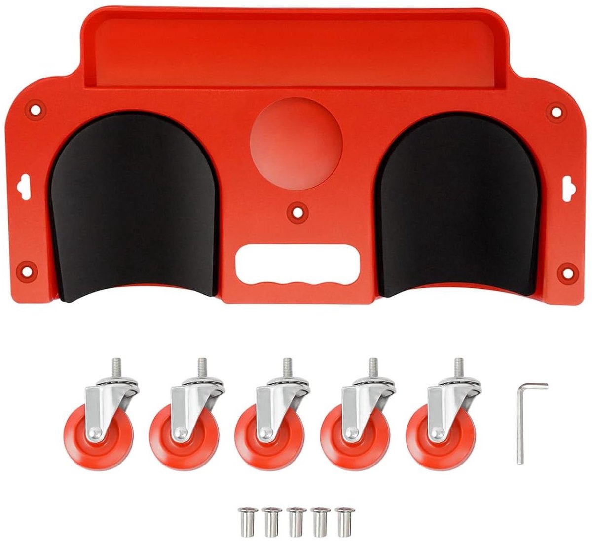 Knieplank met wieltjes - Knieroller Werkplaats - Klusser Beschermen - Drukverlagend Ontwerp - 49x25cm - Rood