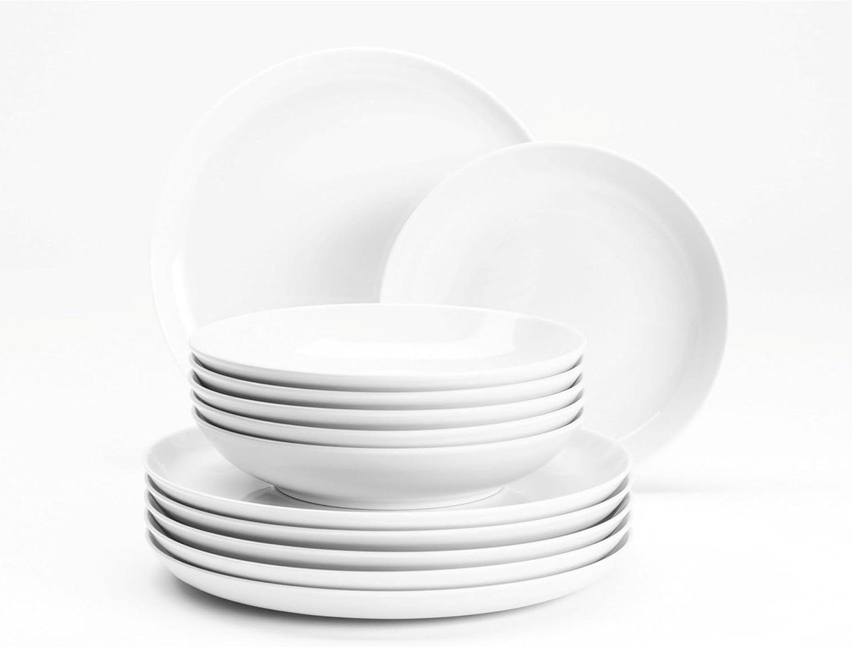 Serviesset Rond - Dinerset Porselein - Tafel Dekken - Hoge Slagvastheid - 12 Delig - Wit