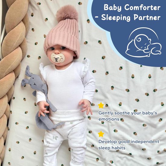 Konijnenknuffeldekentje - van mousseline katoen - zacht en ademend - ideaal als cadeau voor pasgeborenen, baby's, peuters, jongens en meisjes - grijs — afbeelding 4