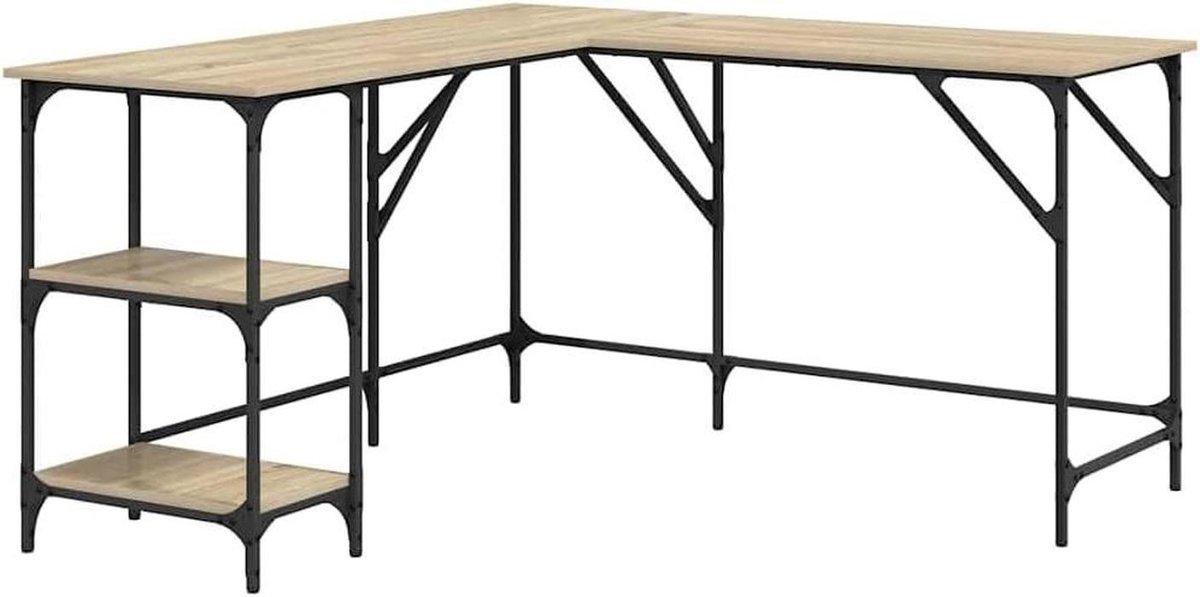 Bureau met opbergruimte - Werktafel L-vorm - Thuiswerken organiseren - L-vormig ontwerp - 139x139 cm - Sonoma eiken