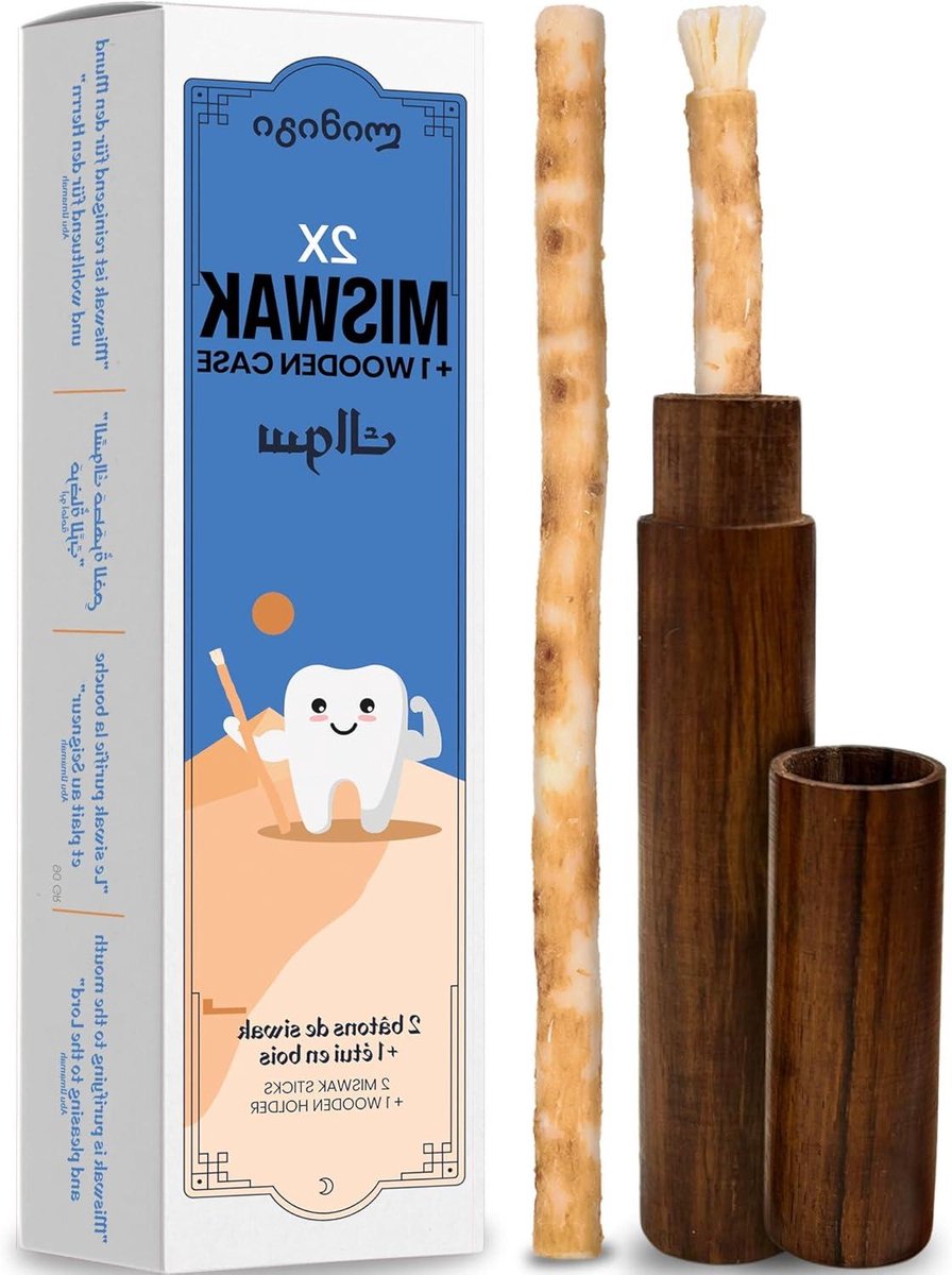 Miswak Sticks Etui - Natuurlijke Tandenborstel Siwak - Mondverzorging Onderweg - 100% Natuurlijk Biologisch - 2 Stuks - Hout