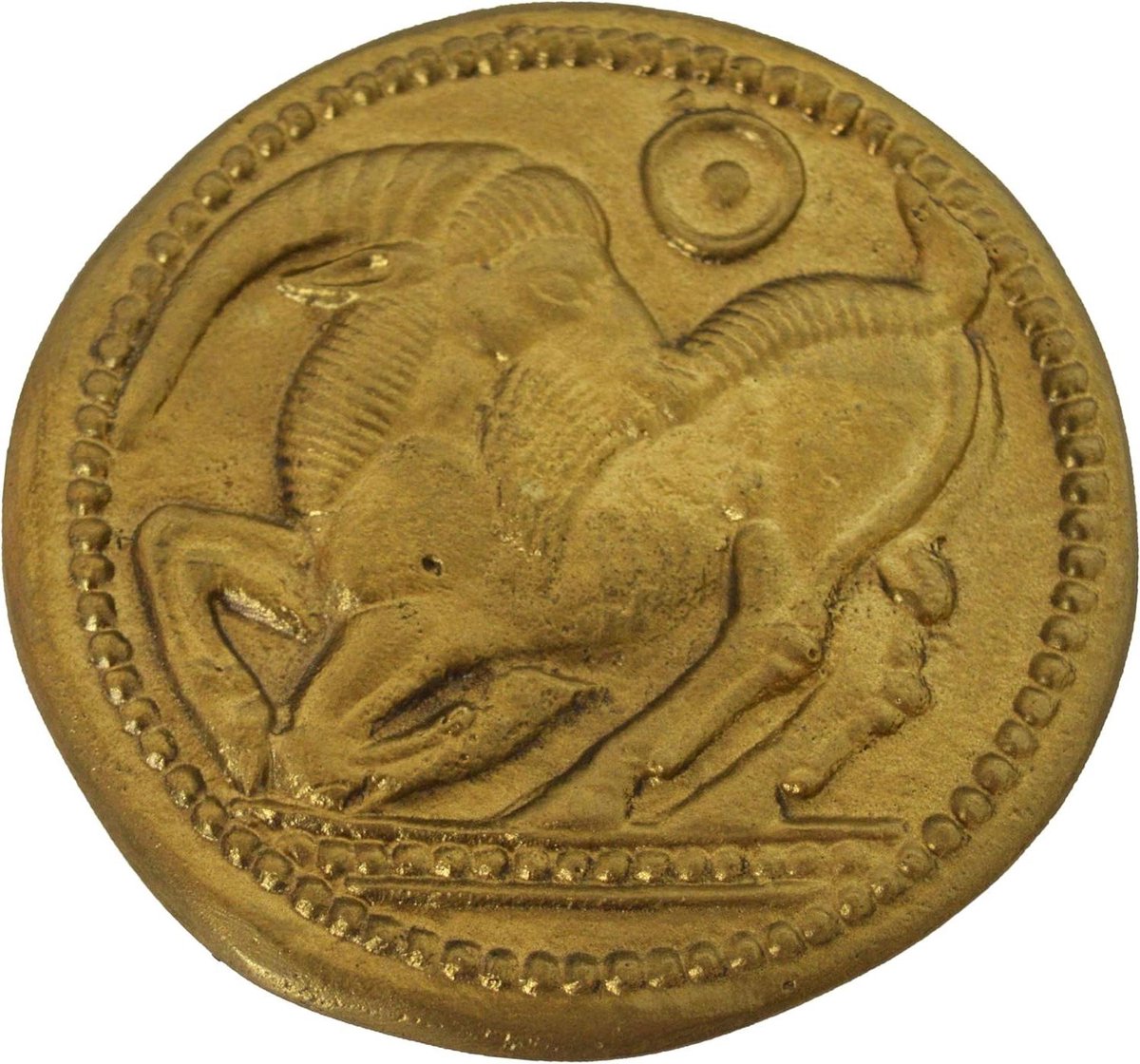 Bronzen Ibex Presse-papier - Briefgewicht Steenbok - Bureau Decoratie - Handgemaakt in Griekenland - 8 cm Diameter - Brons
