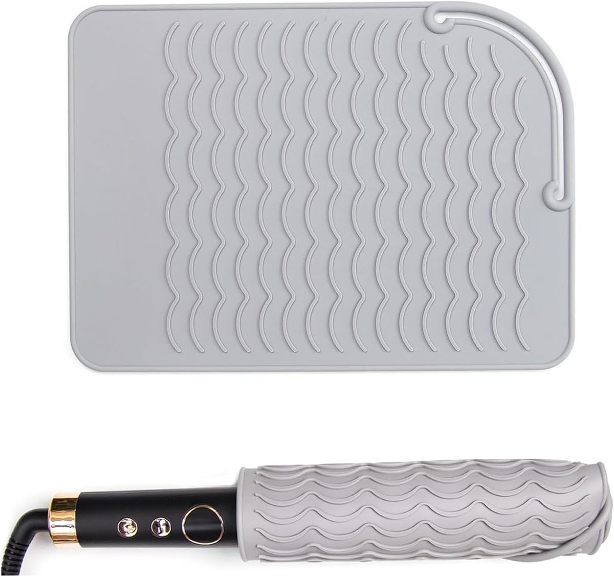 Hittebestendige Mat - Hittebestendige Siliconen Mat voor Stijltang en Krultang - Haarstyling Mat - Hoes voor Krultang - 21,8 x 16 cm - 1 stuk - Grijs