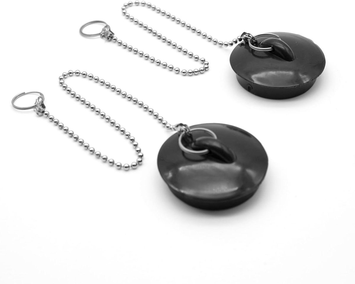 Wastafelstopper met ketting - Afvoerstop gootsteen - Water Dicht Houden - Lekvrije Afdichting - 270 mm - Zwart
