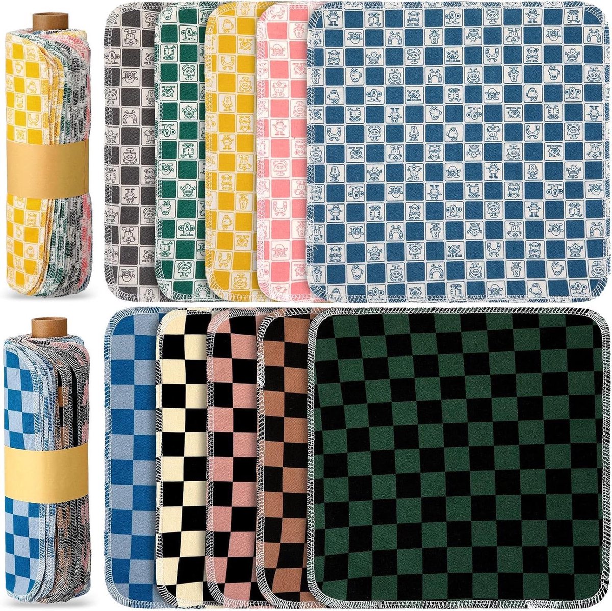Herbruikbare papieren handdoeken - Katoenen doeken keukenrol - Huishoudelijk schoonmaken - Zacht en absorberend - 50 stuks - Multicolor