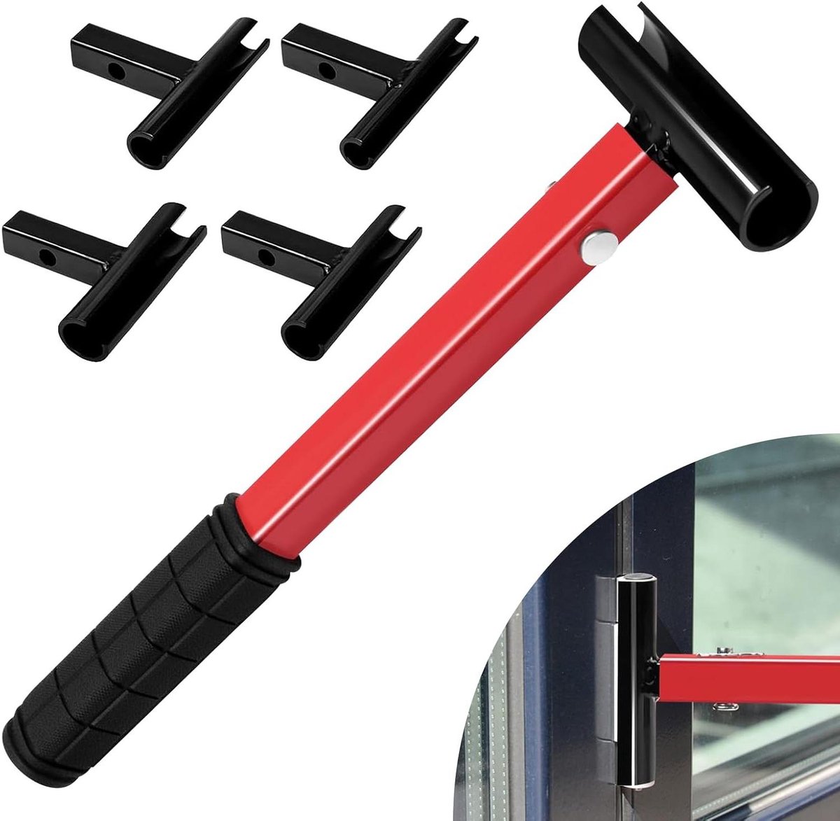 Deurscharnier Instelgereedschap - Scharniersleutel Verstelbaar - Deuren Afstellen - 4-in-1 Kop - 34 cm Lengte - Zwart en Rood