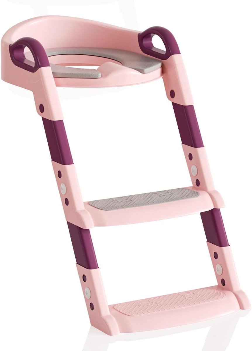Toiletbril met trapje - Potjestrainer Kinderen - Zindelijkheidstraining - Opvouwbaar en In Hoogte Verstelbaar - 48-53 cm - Roze