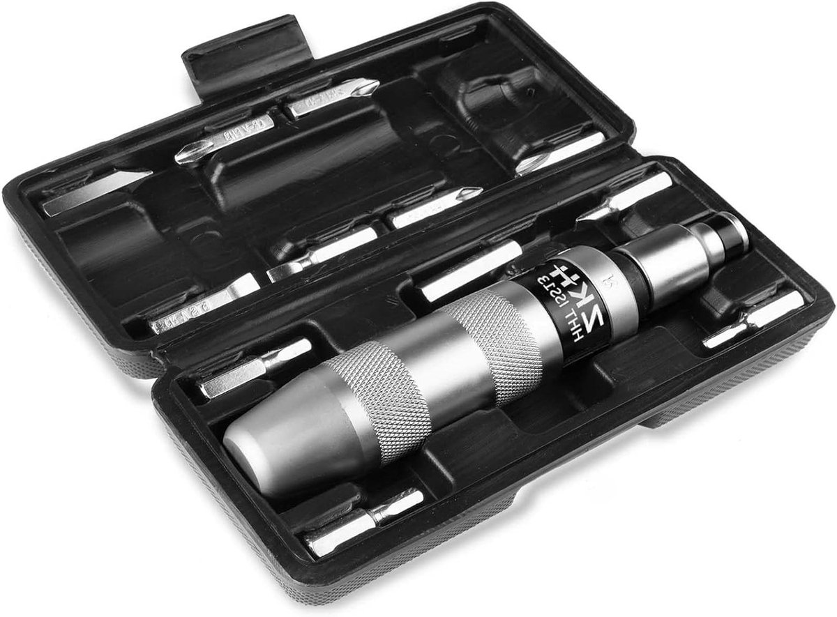 Handslagschroevendraaier Set - Slagschroevendraaier Schroevendraaier met slag - Vastzittende Schroeven Losmaken - Snelwisselhouder - 13-delig - Zilver