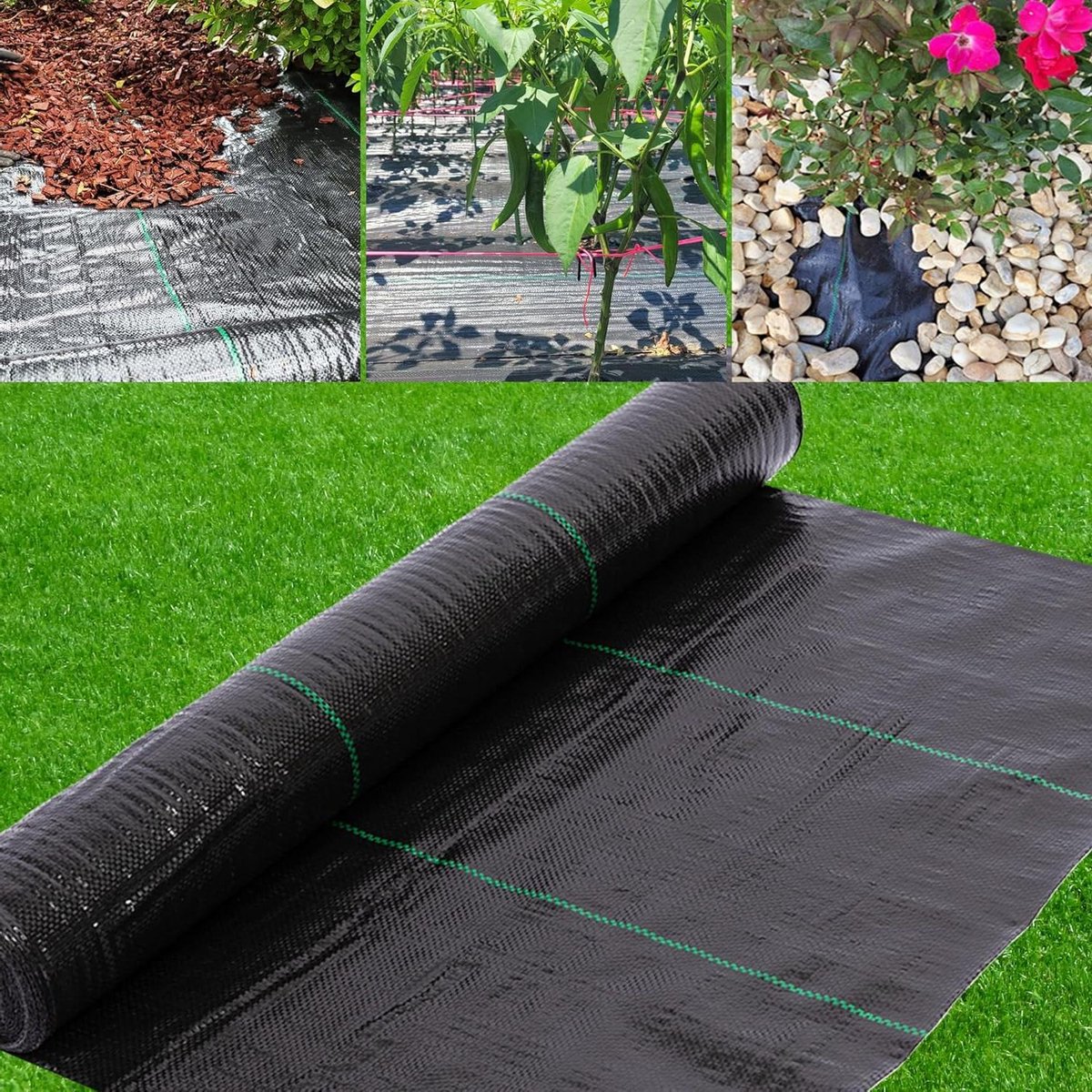 Onkruidbarrièrestof - Onkruidmembraan Bodembedekker - Tuinonderhoud - 110gsm maagdelijk materiaal - 3x50ft - Zwart