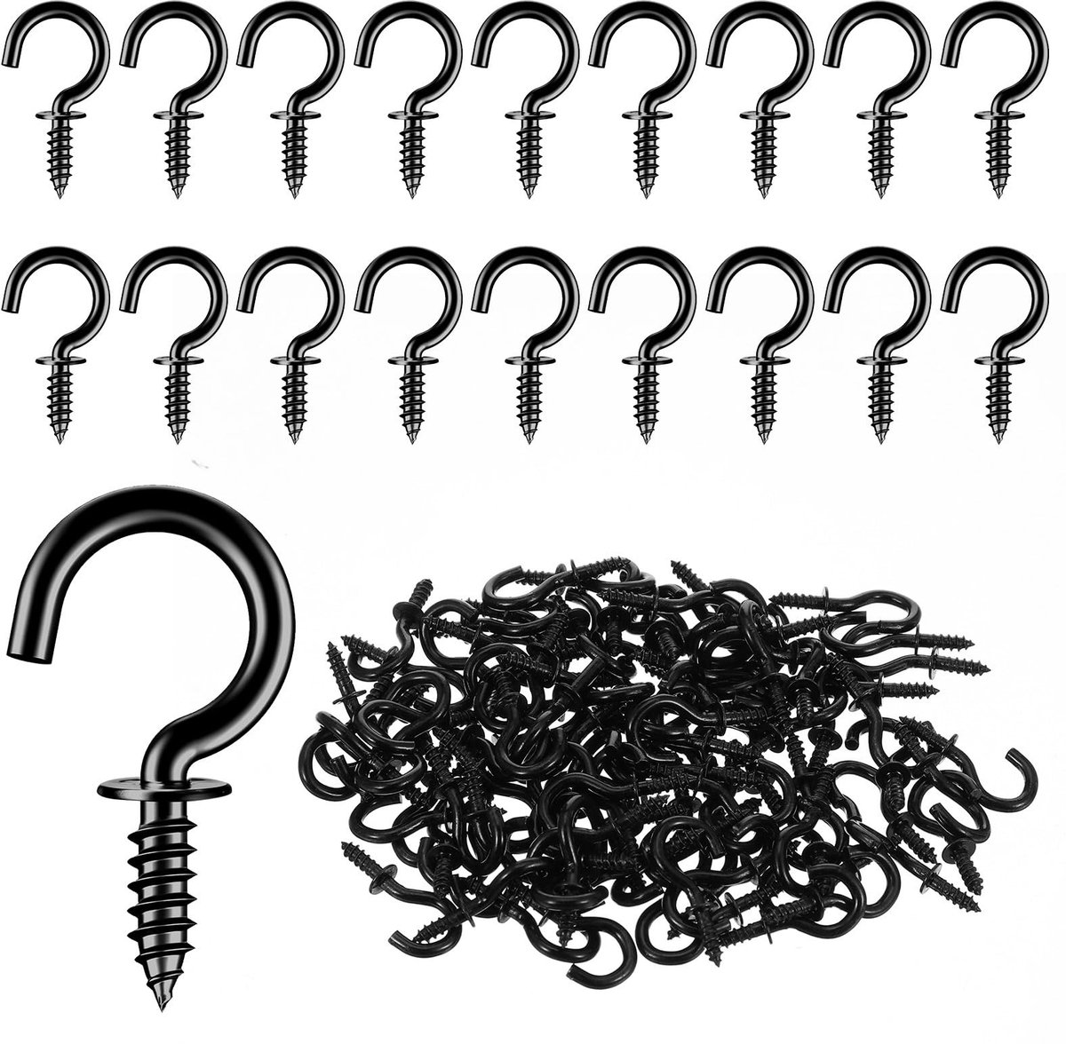 Dailygoody - Kleine schroefhaken - Mini plafondhaken - Ideaal voor decoratie - Zwart - Houder voor sieraden - Perfect voor planten en meer - 100