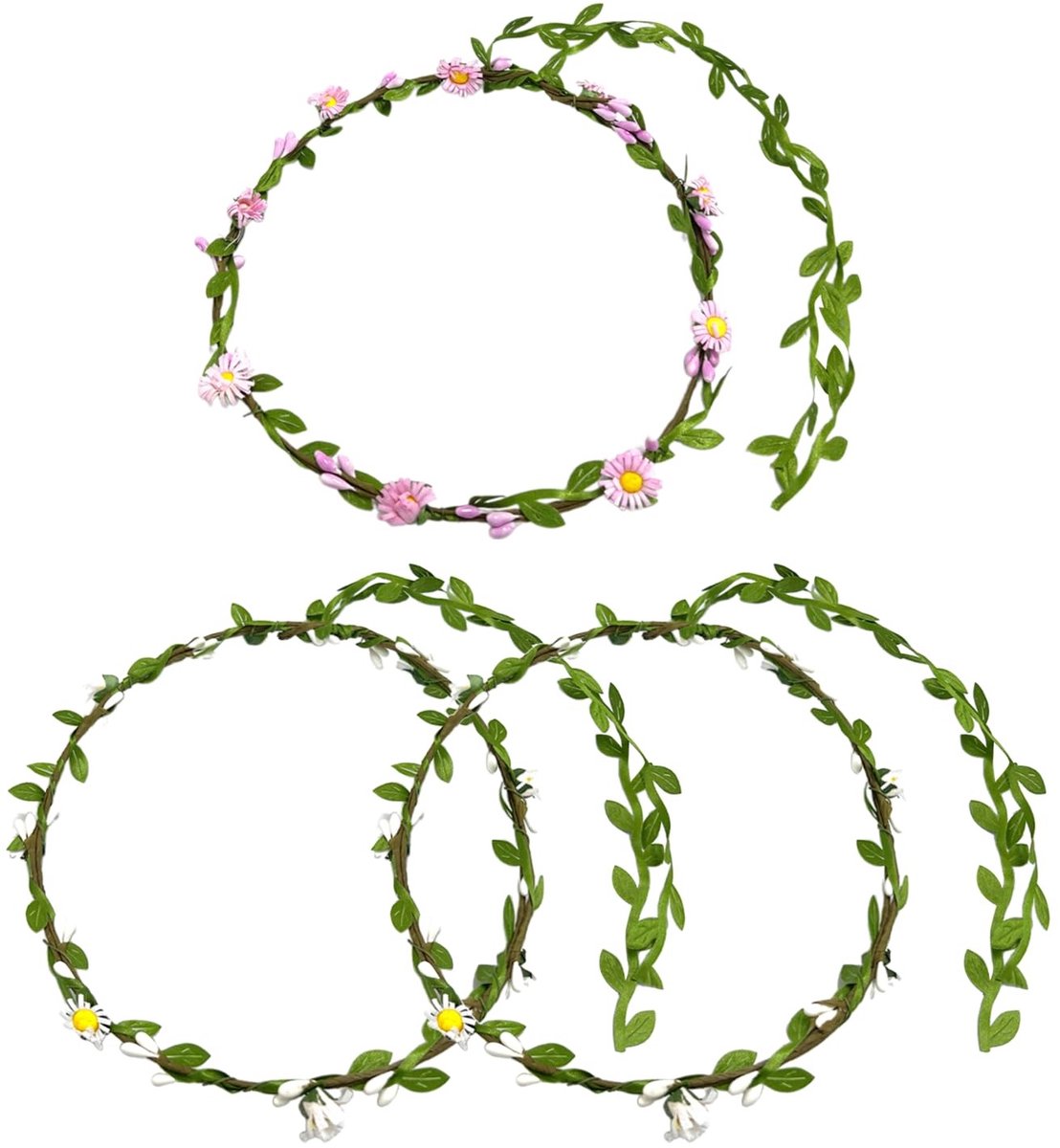 Dailygoody - Bloemenhaarsieraden - Bruiloft decoratie - Romantisch en elegant - Wit en roze - Meisjes haarslinger - 3 stuks