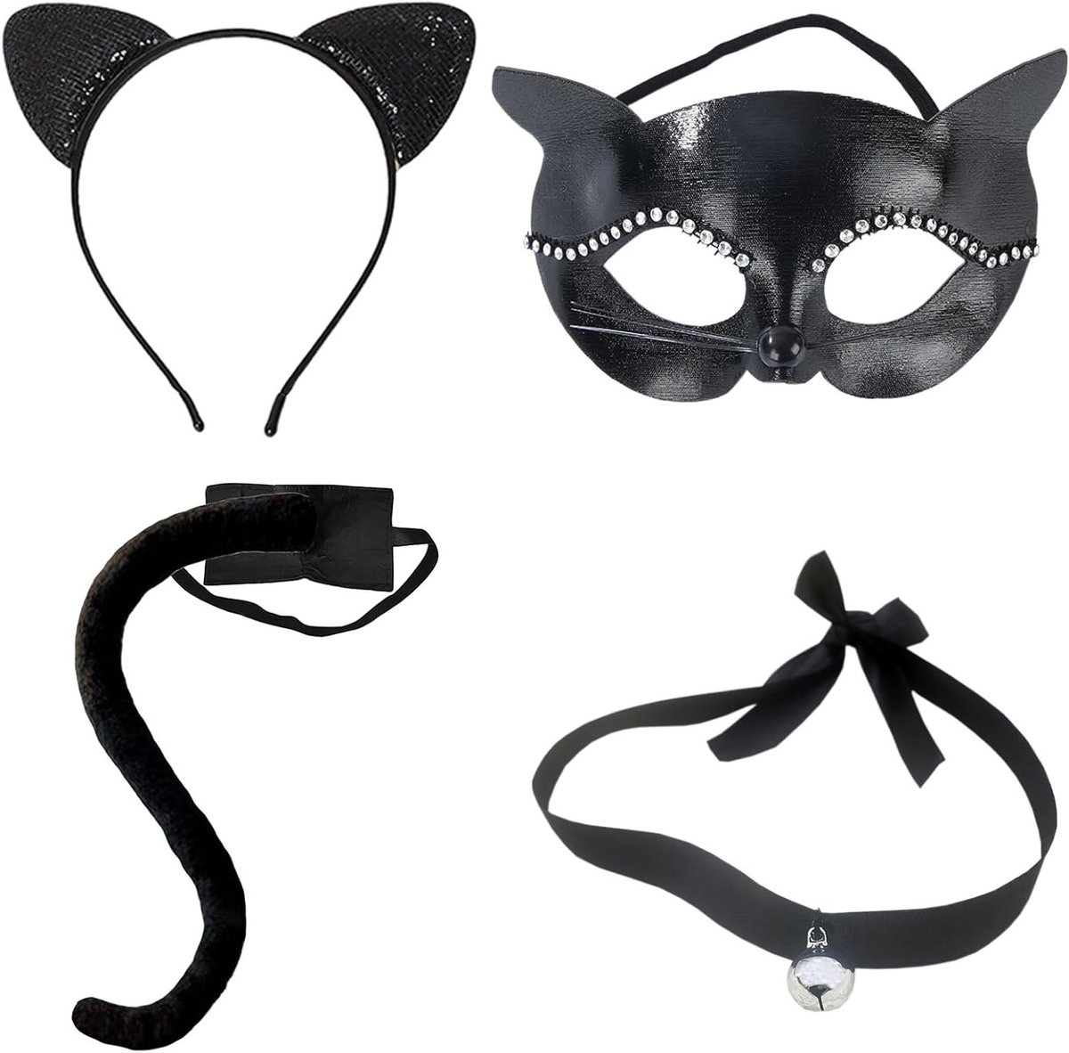4-delige kattenkostuum set voor kinderen en volwassenen - Halloween, carnaval en cosplay met dierenoren en accessoires