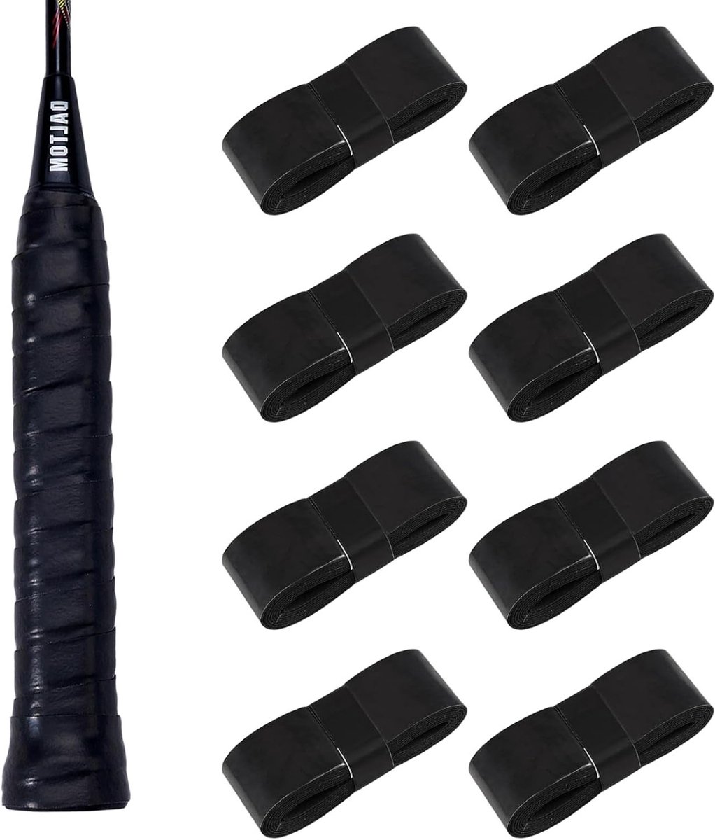 Gripband voor tennisrackets, badminton en squash - antislip overgrip met hoge kleefkracht en sterke zweetabsorptie, 8 stuks in zwart
