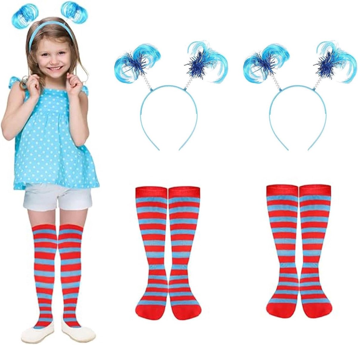 Set van 2 Kostuums voor Kinderen voor Wereld Boek Dag, Inclusief Cosplay Outfit, Kniehoge Sokken en Hoofdband voor Halloween en Feestjes