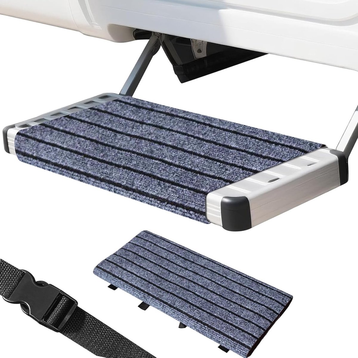 Verstelbare Grijze Camper Trapmatten en Deurmat, Antislip Vloermatten voor 7-10 Inch Diepte