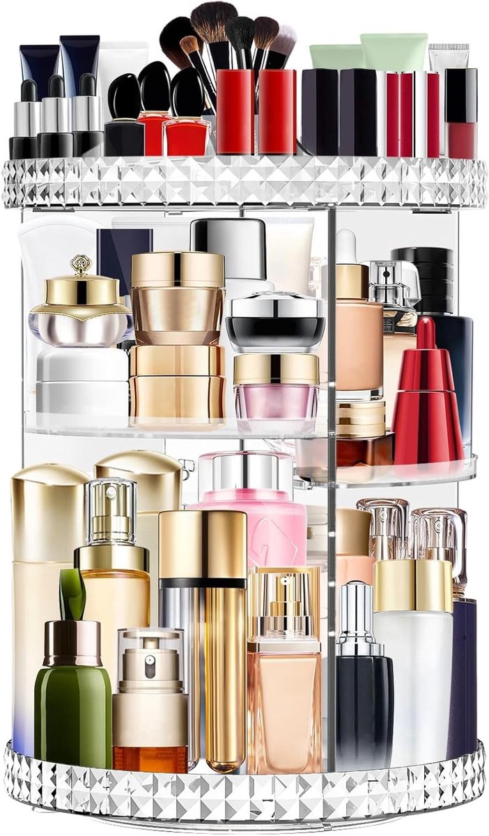 Transparante draaiende make-up organizer met verstelbare lades