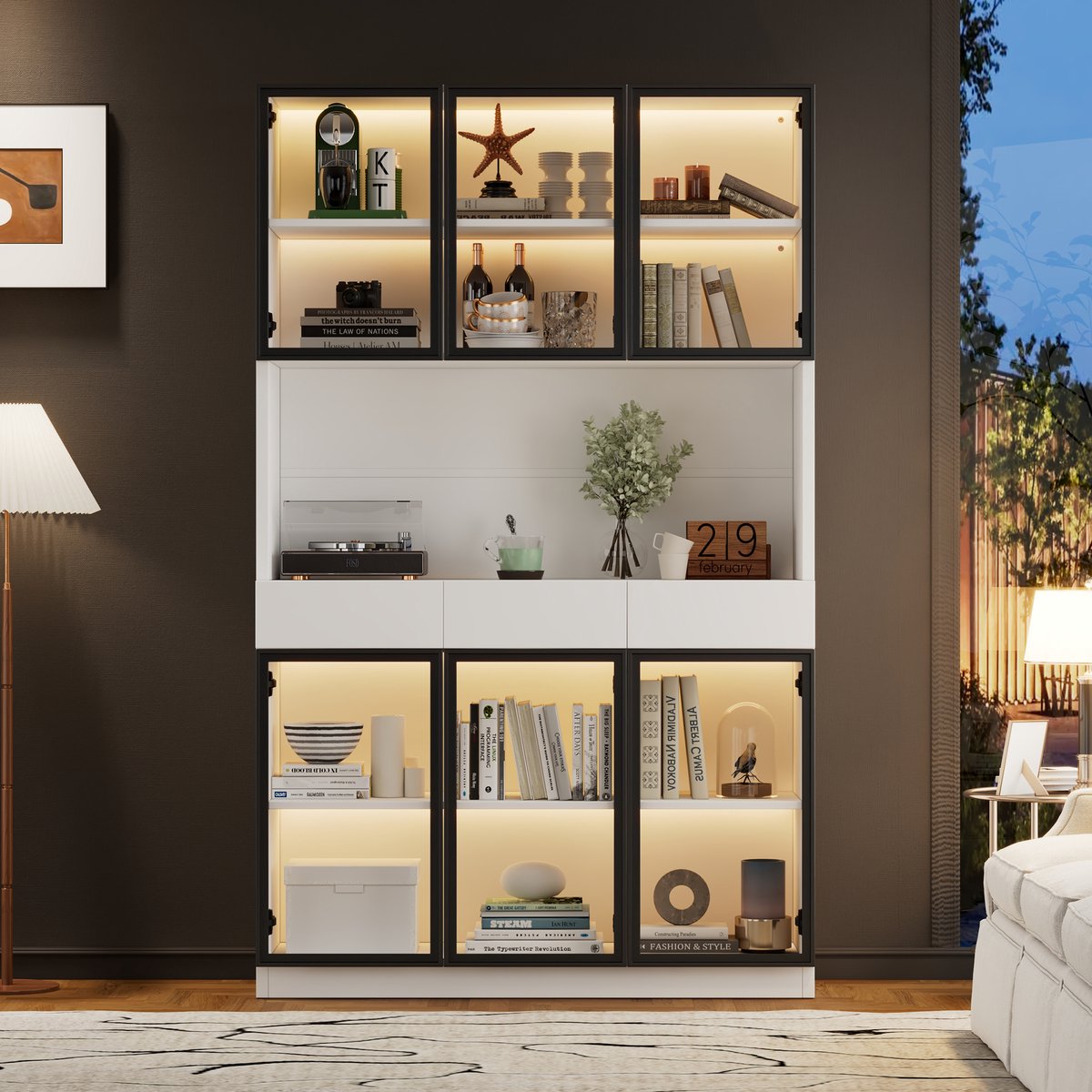 Vitrinekast Met LED - Glazen Kast Met Opbergruimte - Wit - 120x36x200 cm