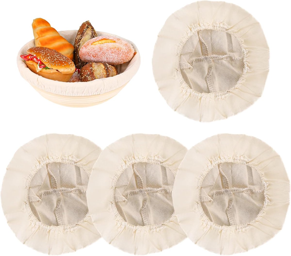 Linnen Fermentatiemand Set van 4 - 25 cm Ronde Bakkerslinnen voor Brood en Bakkerij