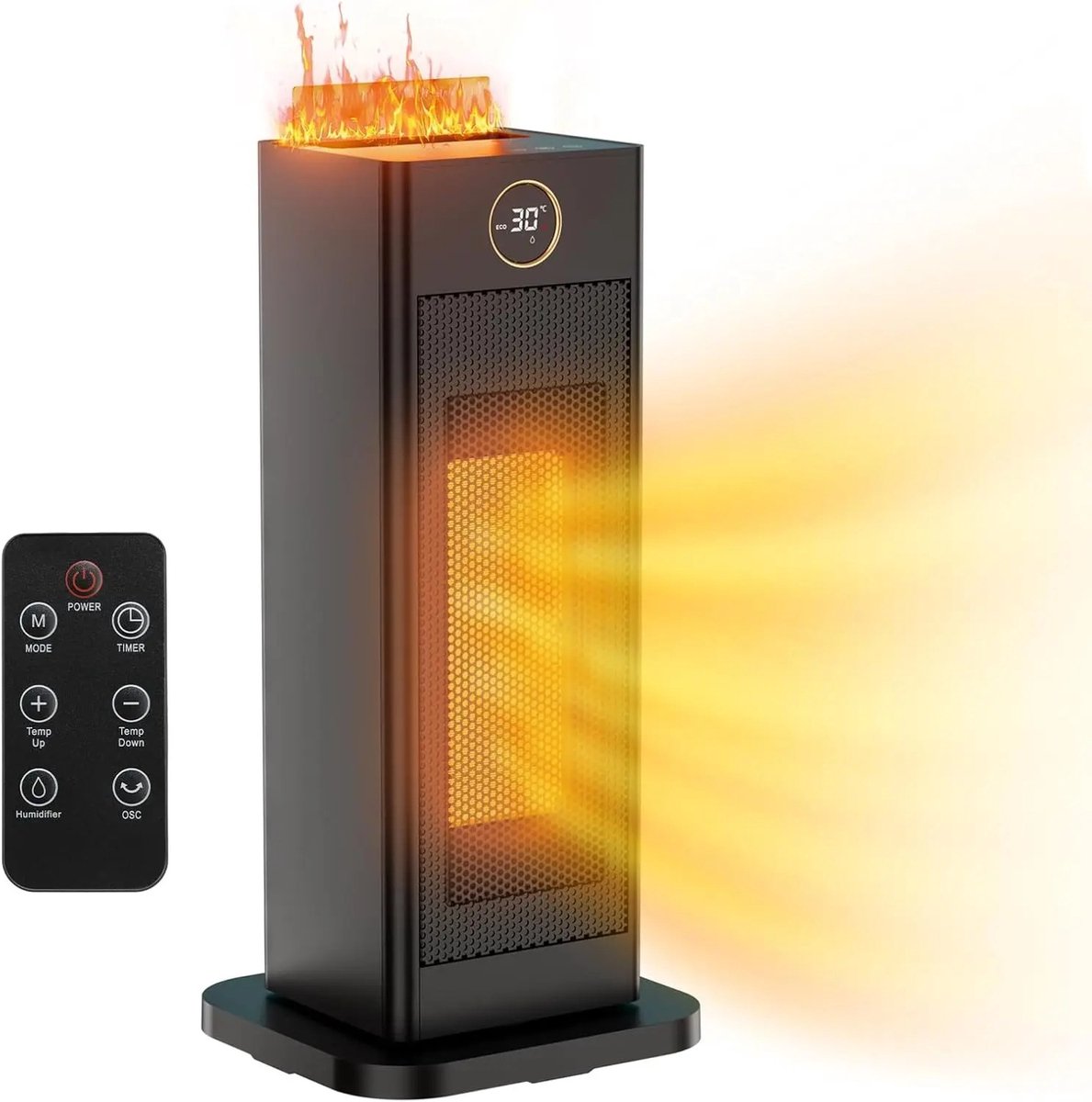 Turold Verwarming - Kachel - Keramische Kachel - Keramische Verwarming - Ventilator Kachel - Luchtbevochtiger - LED-Vlamlicht