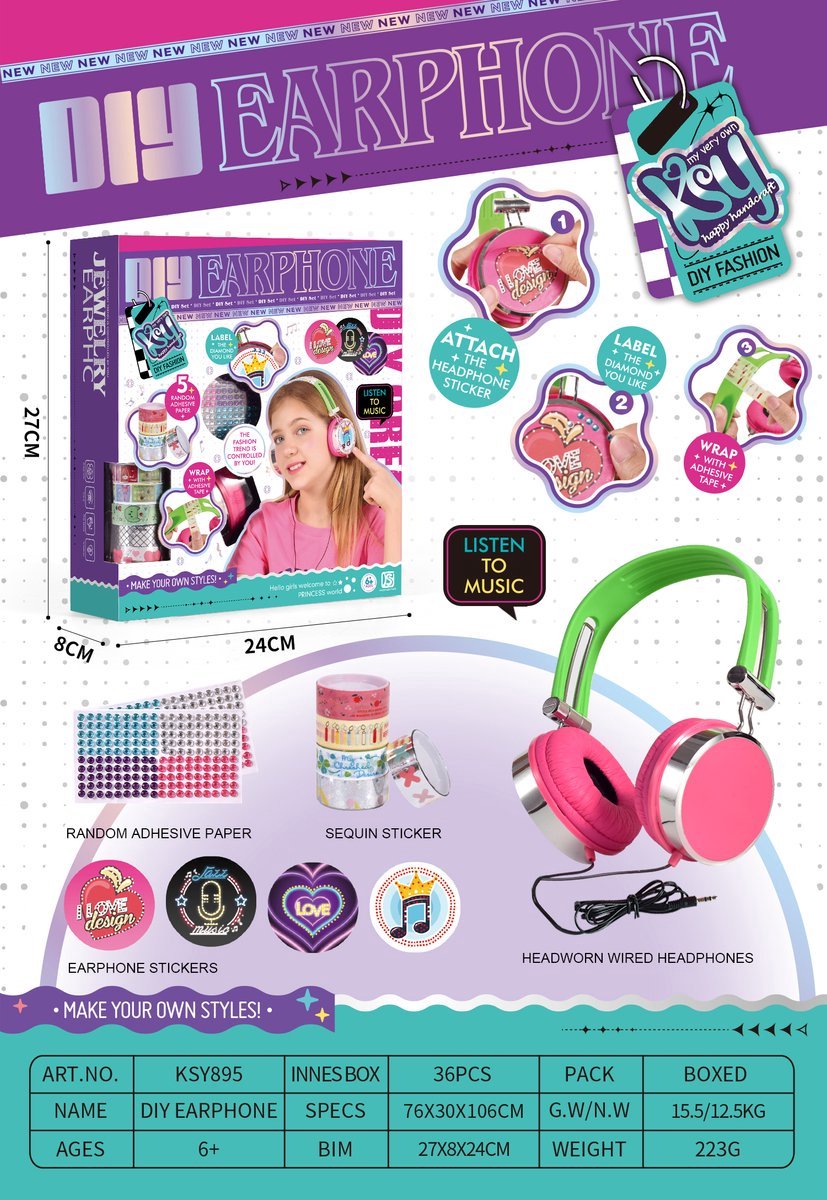 DIY Koptelefoon voor Kinderen Meisjes Bedraad Zelf Versieren Creatief Knutselpakket Inclusief Bling Stickers Diamantjes & Washi Tape Roze/Groen Cadeau voor 6 Jaar en Ouder