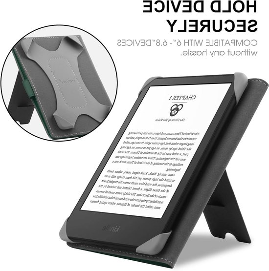 Universele Lederen Hoes voor 6-6.8" E-Readers zoals Kindle Paperwhite en Kobo Clara HD, Bescherming en Standfunctie van Universele — afbeelding 3