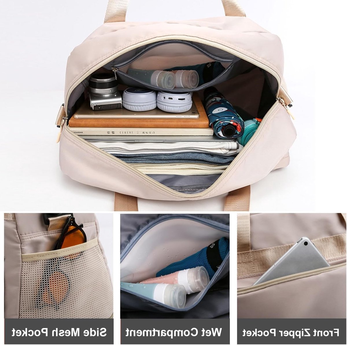 Grote Sport Duffle Bag voor Vrouwen 50L, Uitbreidbaar van 37.7L naar 50.7L, Waterdichte Sporttas voor Zwemmen, Reizen en Weekenduitjes, Ideaal als Gymtas en Handbagage, Grijs thumbnail 3
