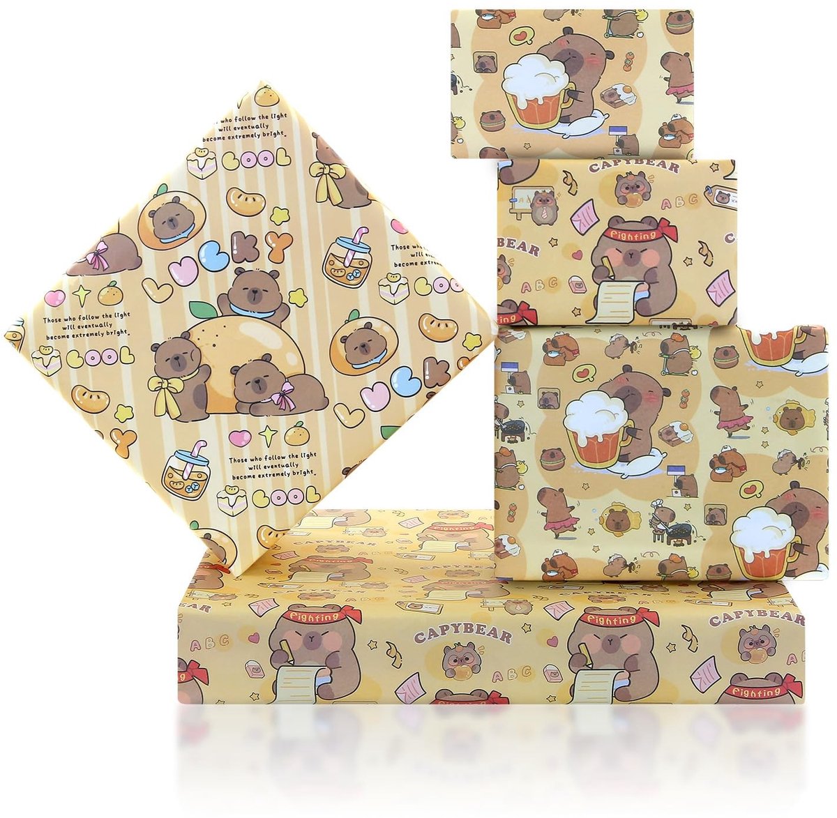 Dailygoody - Capybara Verjaardagsinpakpapier - Cadeaupapier voor Kinderen - 6 Vellen - 50x70 cm - Mooi Ontwerp - Geschikt voor Verjaardag en Babysho