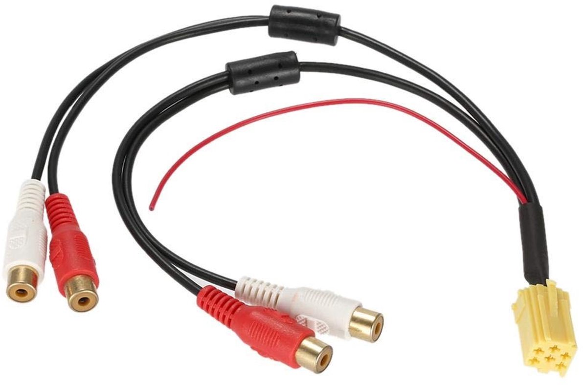 Dailygoody - ISO Adapter Connector Kabel - Mini 6 Pin - Voor Seat - Zwart - Aux Line Out - 4 Plug - 39 cm
