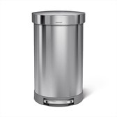 Gesloten RVS pedaalemmer met merknaam "simplehuman" op de rand.