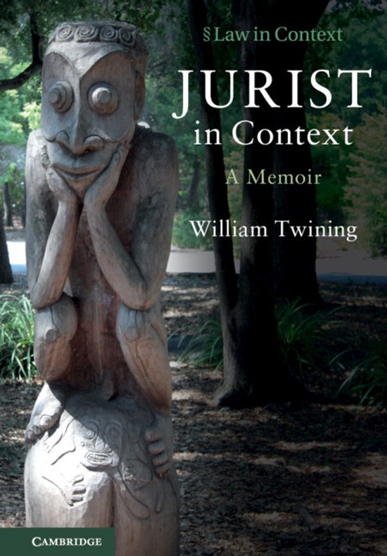 Couverture du livre Jurist in Context, un mémoire de William Twining, avec une sculpture en bois.