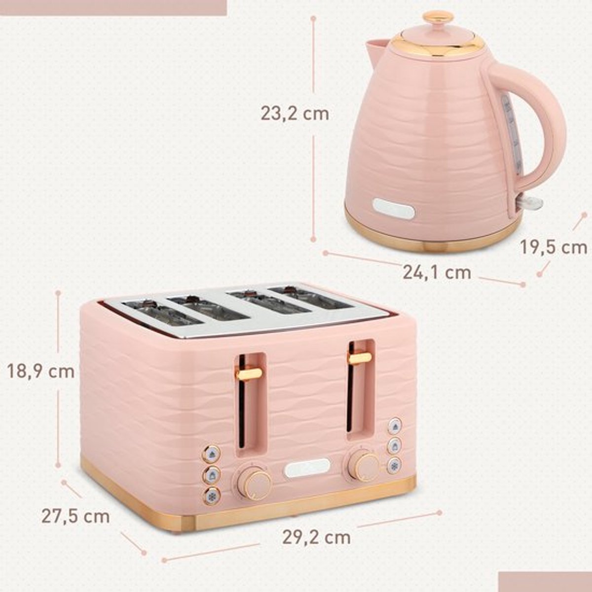 Ontbijtpakket Waterkoker – Broodrooster – Toaster – Kettle – 2-in-1 Set – Roze – 7 Bruiningsstanden – Ontdooien en Opwarmen
