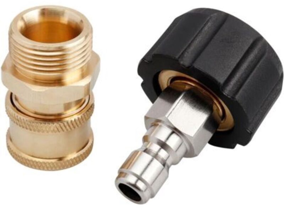 Twee hogedrukreinigeradapters, M22 buitendraad, M22-14 naar 1/4 inch, accessoires geschikt voor hogedrukreinigerslangadapters, geschikt voor spuitpistoolaansluitingen, 5000 PSI